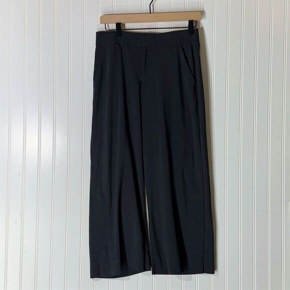 Athleta Tribeca Women's Black Wide Leg Crop Side Snaps Pants 2 Workwear Comfort - Picture 1 of 8